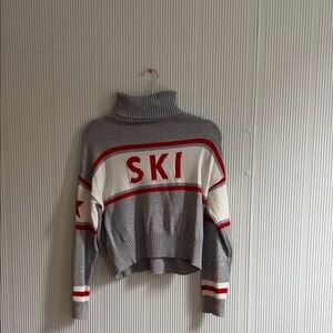 Cozy Gray and Red Turtleneck Sweater